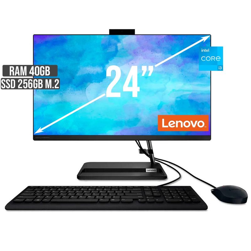 LENOVO - TODO EN UNO LENOVO INTEL CORE I3-1215U SSD 256GB RAM 40GB LED 24 FHD