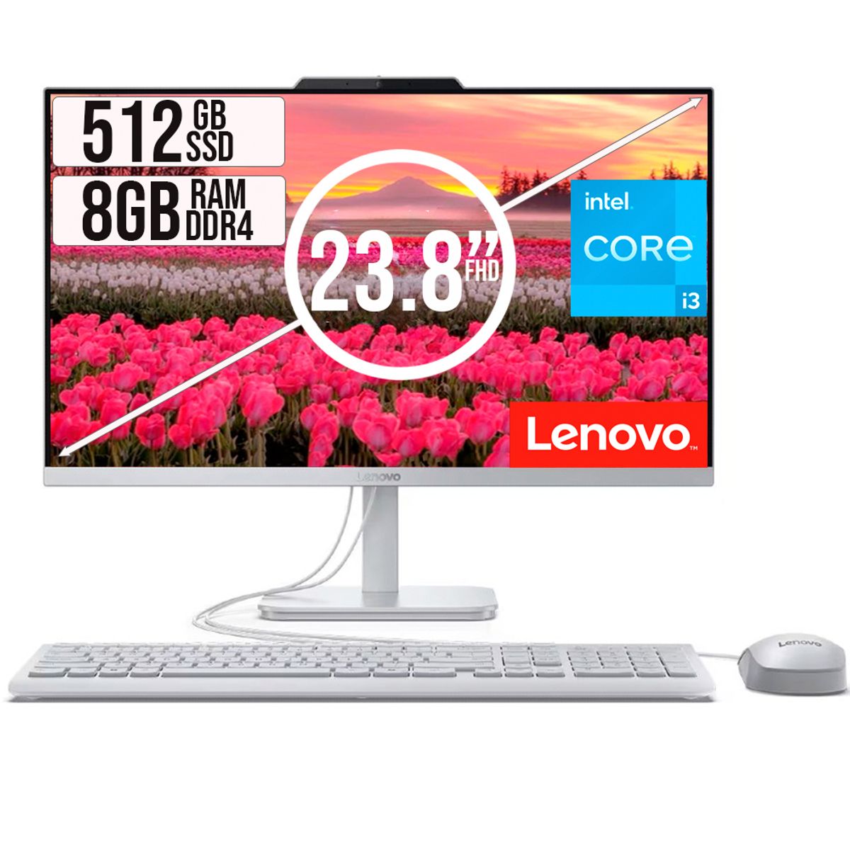 LENOVO - TODO EN UNO LENOVO INTEL CORE I3-N305 SSD 512GB RAM 8GB LED 23,8 FHD