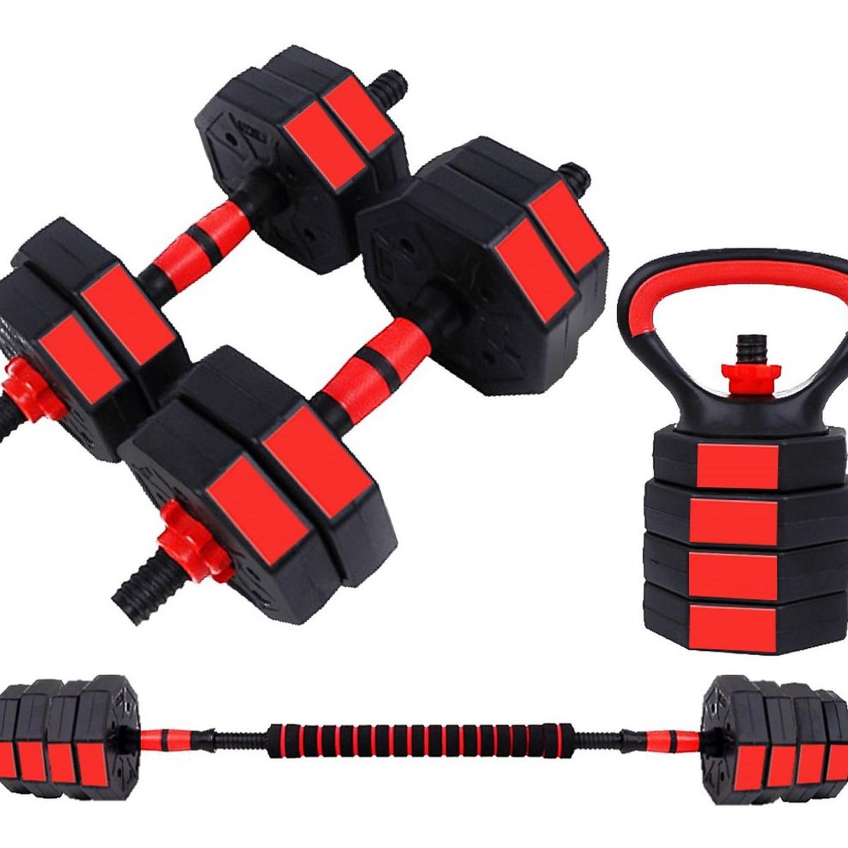 FITNICS - Mancuernas Pesas Ajustables Set 15kg 3en1 +barra +kettlebell