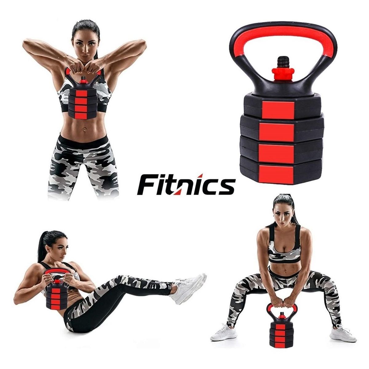 FITNICS - Mancuernas Pesas Ajustables Set 15kg 3en1 +barra +kettlebell