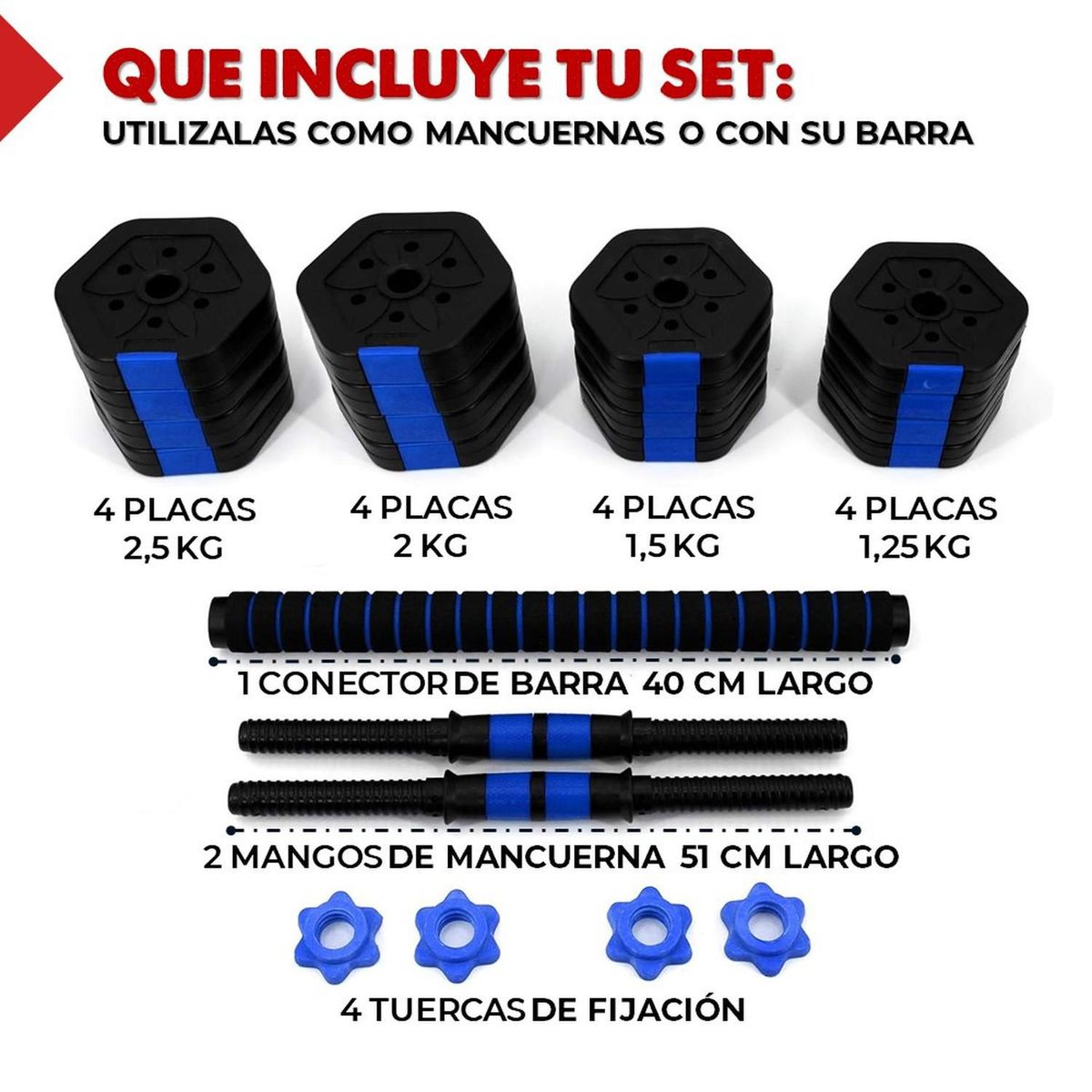 FITNICS - Mancuernas Ajustables Set 30 Kg Fitnics 2en1 +Barra