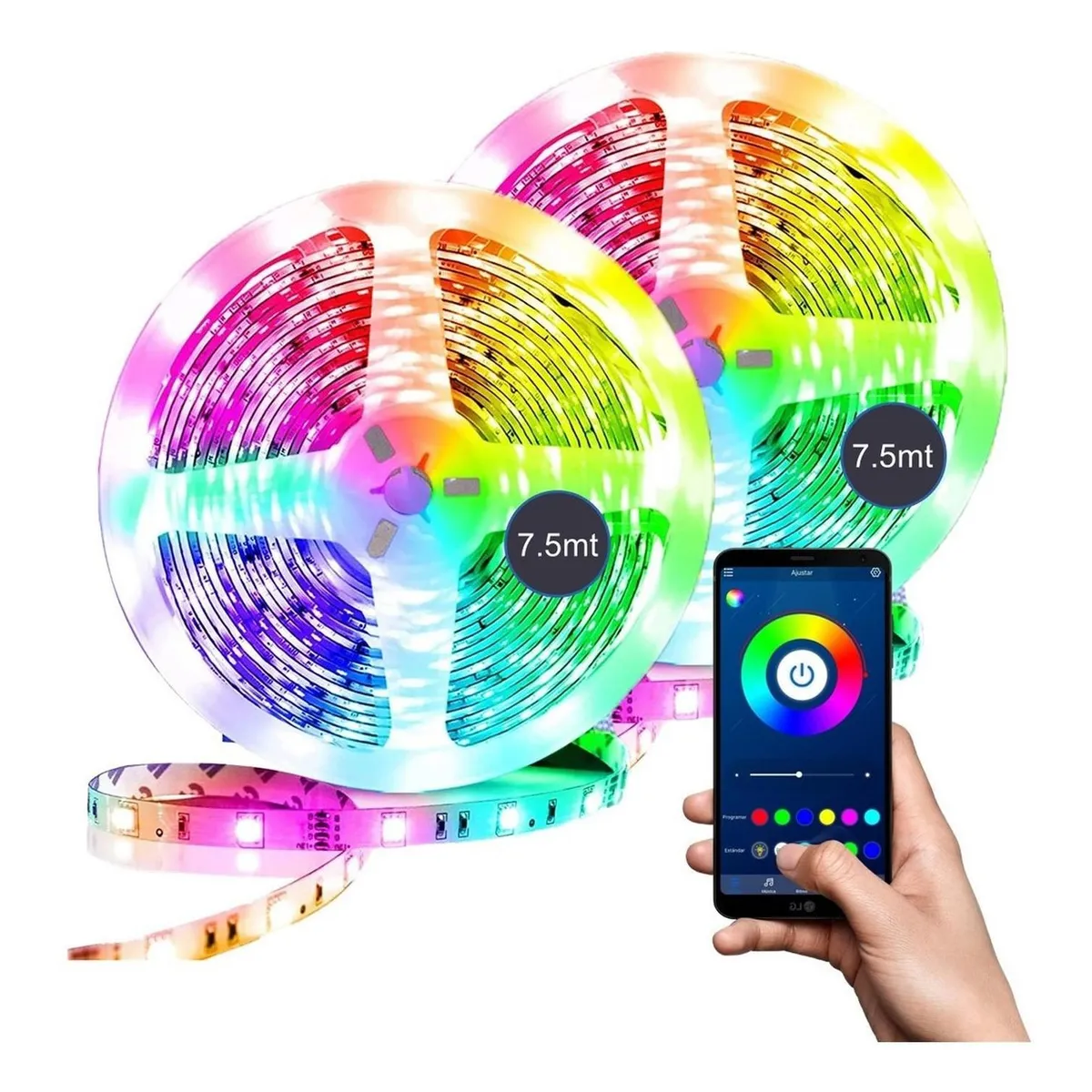 MAXWELL - Cinta Tira Luces Led Rgb Bluetooth 15 Metros Total +conector