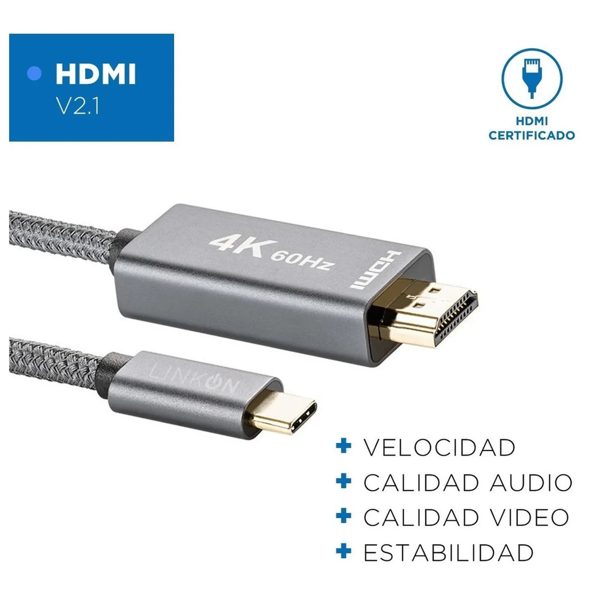LINKON - Cable Adaptador Usb C A Hdmi V2.1 4k 60hz Trenzado Oro 2mt