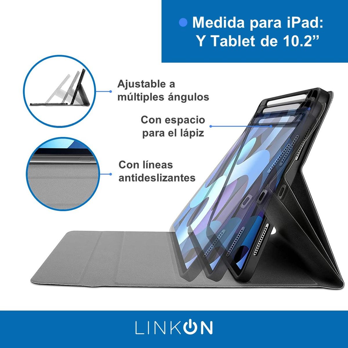 LINKON - Forro Estuche Funda Smart Case Con Teclado Para iPad Linkon - Negro - 10.2"-