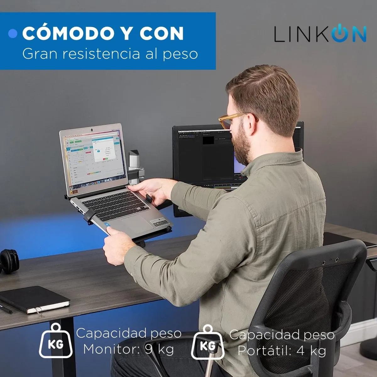 LINKON - Soporte Brazo Doble Monitor Portatil Linkon Escritorio Lujo