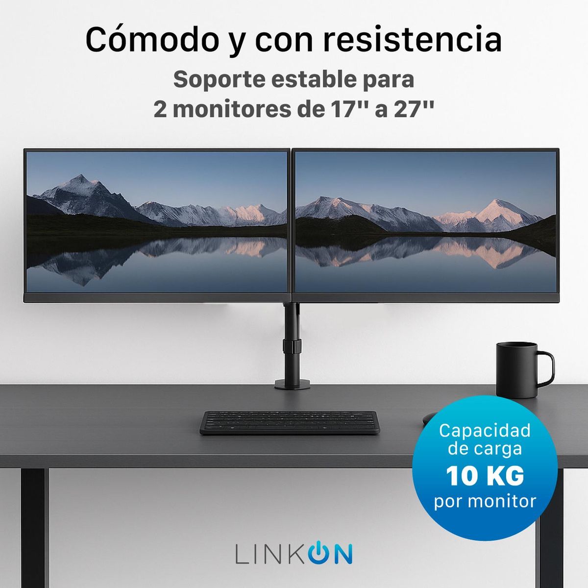 LINKON - Brazo Soporte Doble Para 2 Monitores Linkon Base Escritorio-