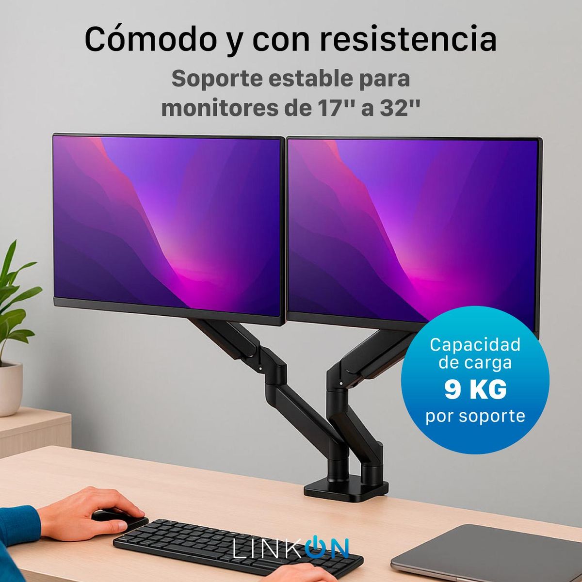 LINKON - Soporte Doble Monitor Linkon 9 Kg Por Soporte
