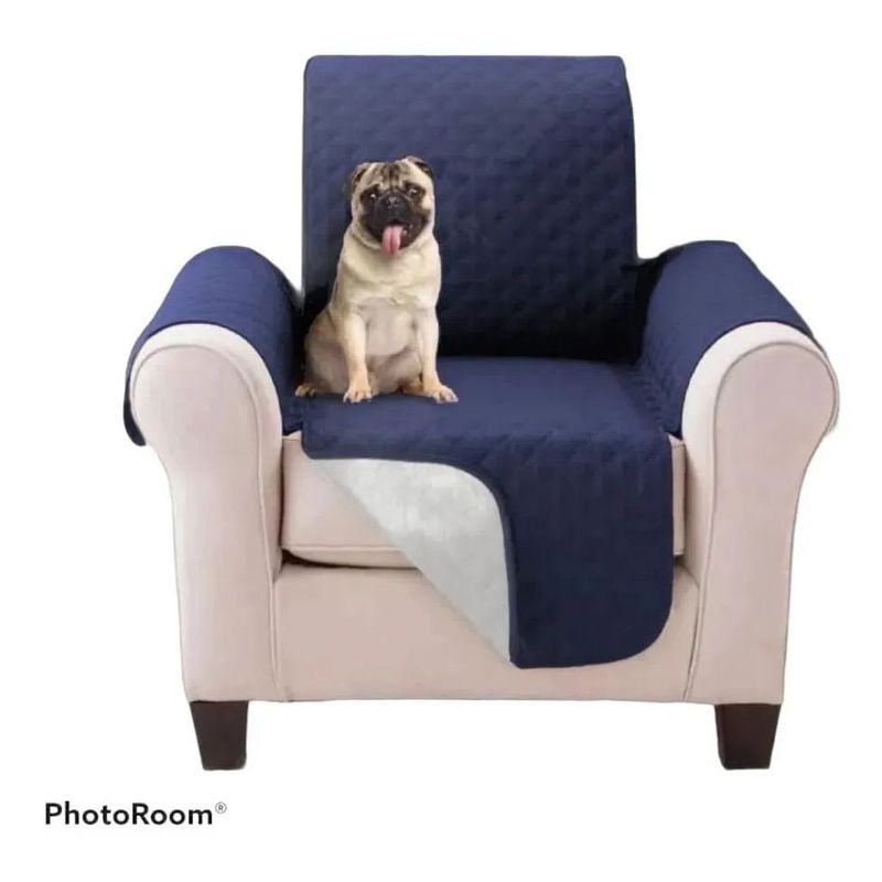 GENERICO - PROTECTOR SOFA FORRO FUNDA DOBLE FAZ  1 PUESTOS AZUL OSCURO / GRIS
