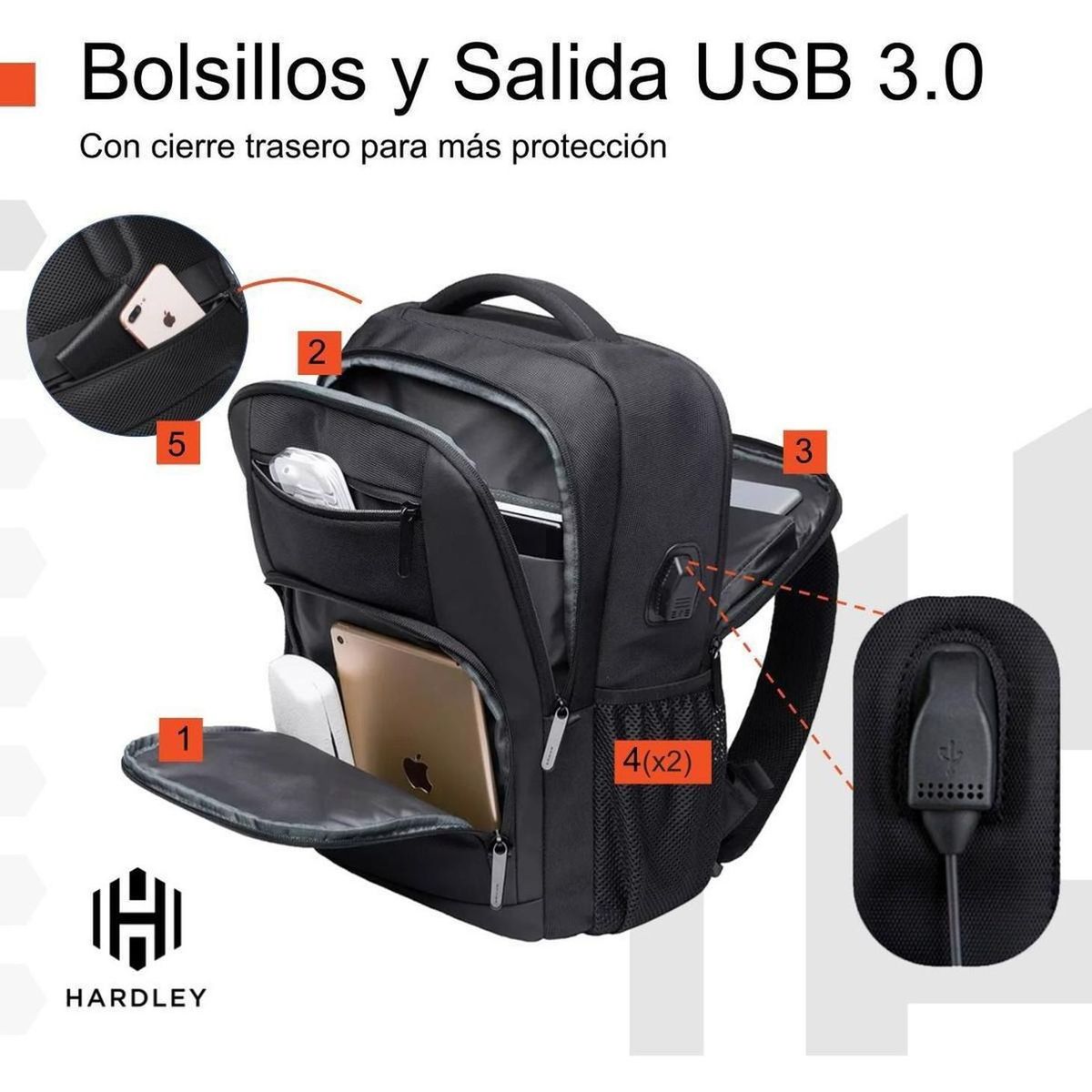 LINKON - Morral Bolso Portatil Impermeable Antirrobo Nylon Balistico - Negro-