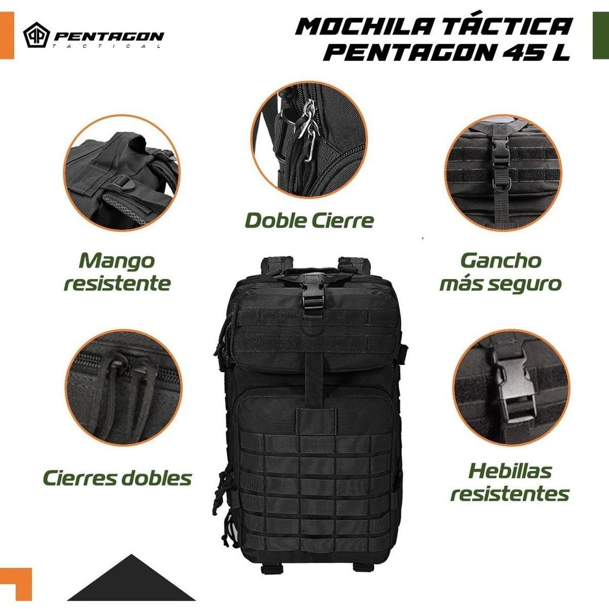 FITNICS - Mochila Tactica Militar Morral Pentagon 45l Impermeable-