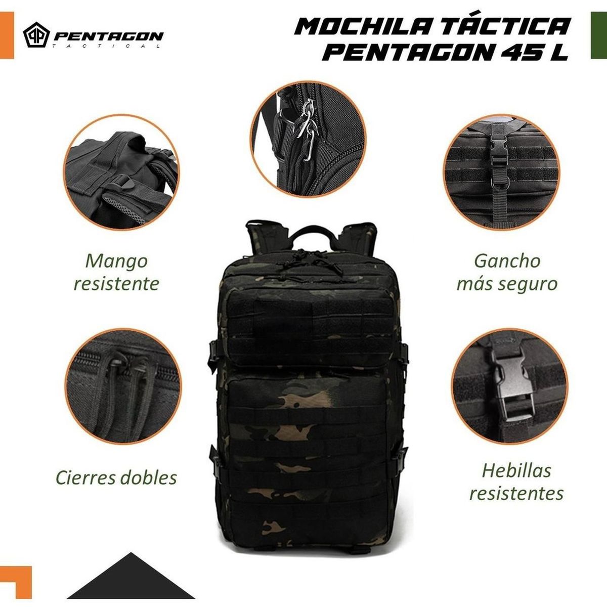 FITNICS - Mochila Tactica Militar Morral Pentagon 45l Impermeable-