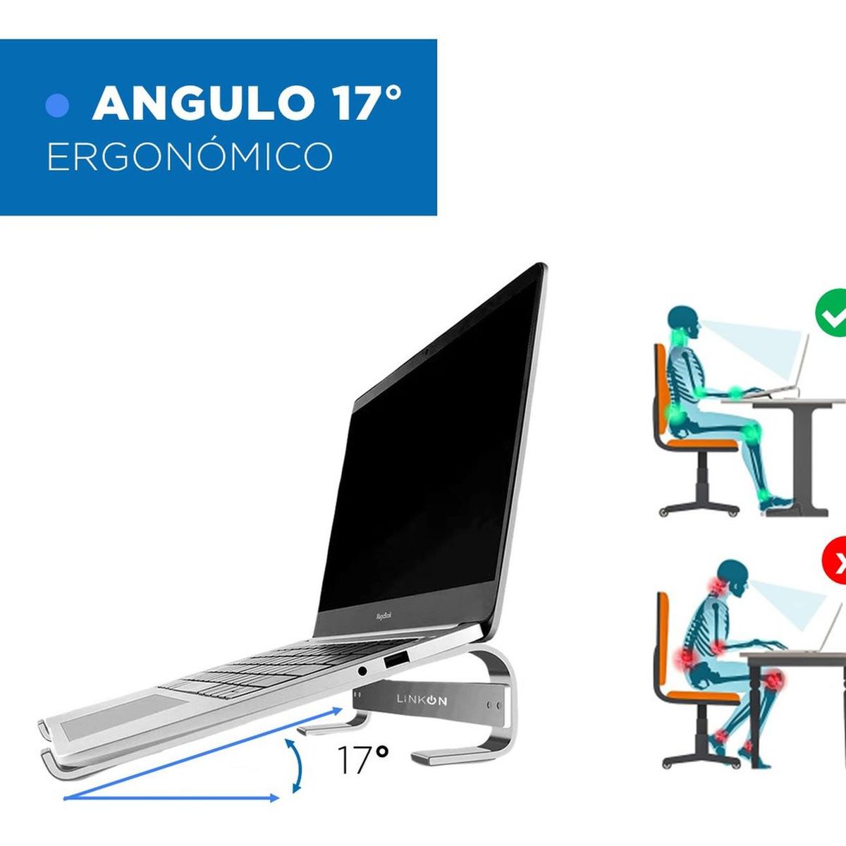 LINKON - Soporte Base Alzador Aluminio Para Portatil Y Macbook 10-18