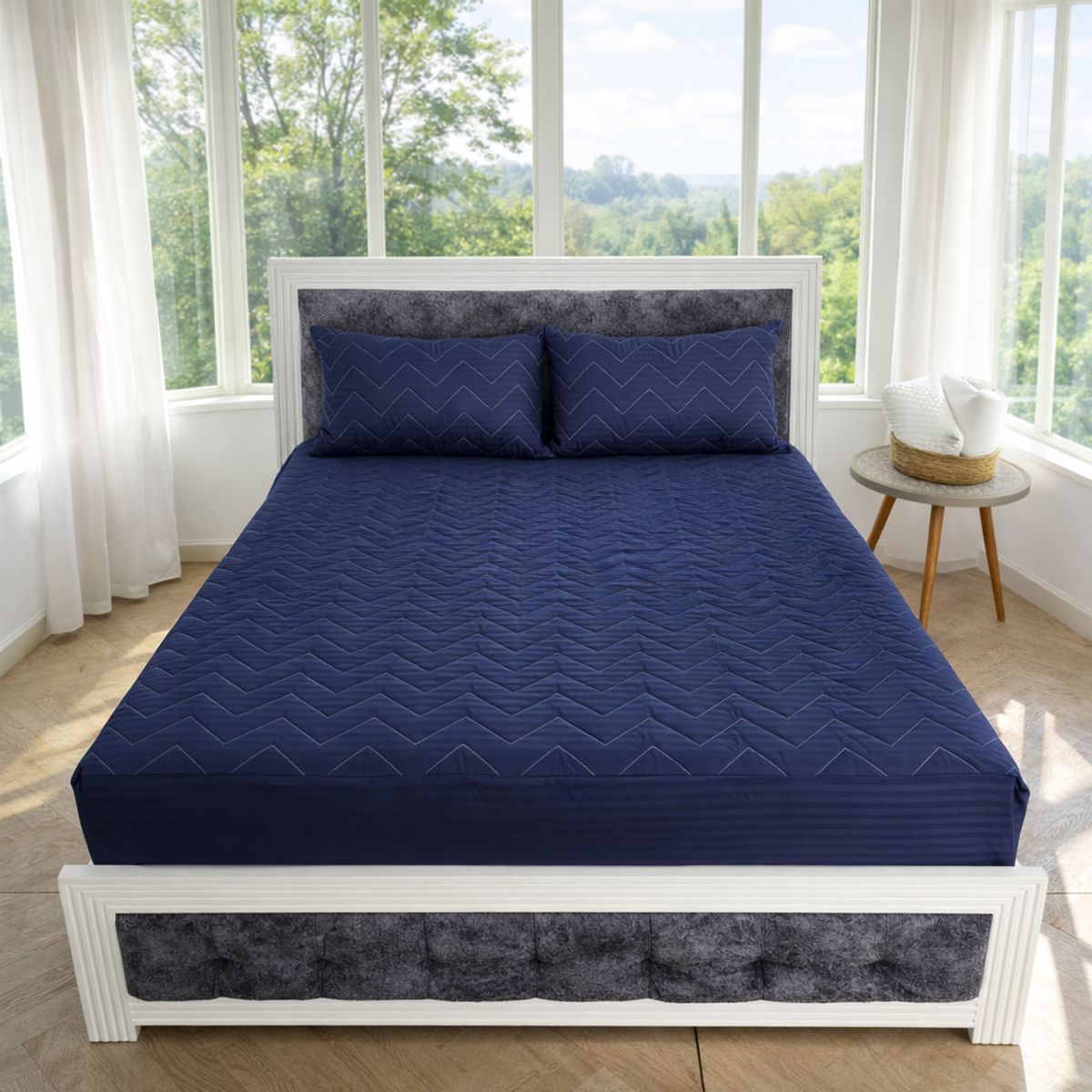 HOGARETO - Protector Colchón Azul Cama Doble 140x190cm + 2 Fundas Acolchada.