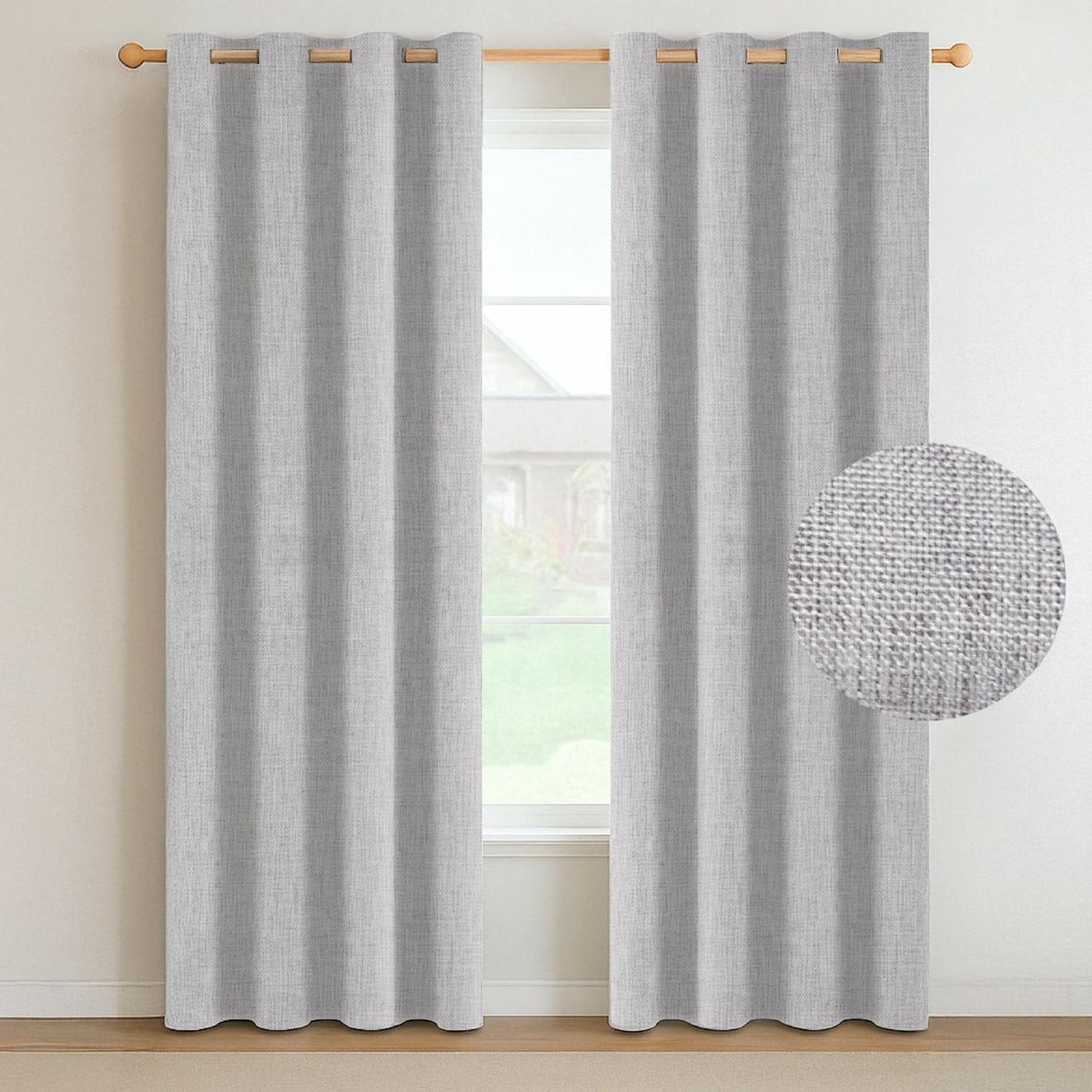 CASATUA - Cortina Blackout 100% Anti Luz, 1 Paño 140x220 Text Lino - Gris.-