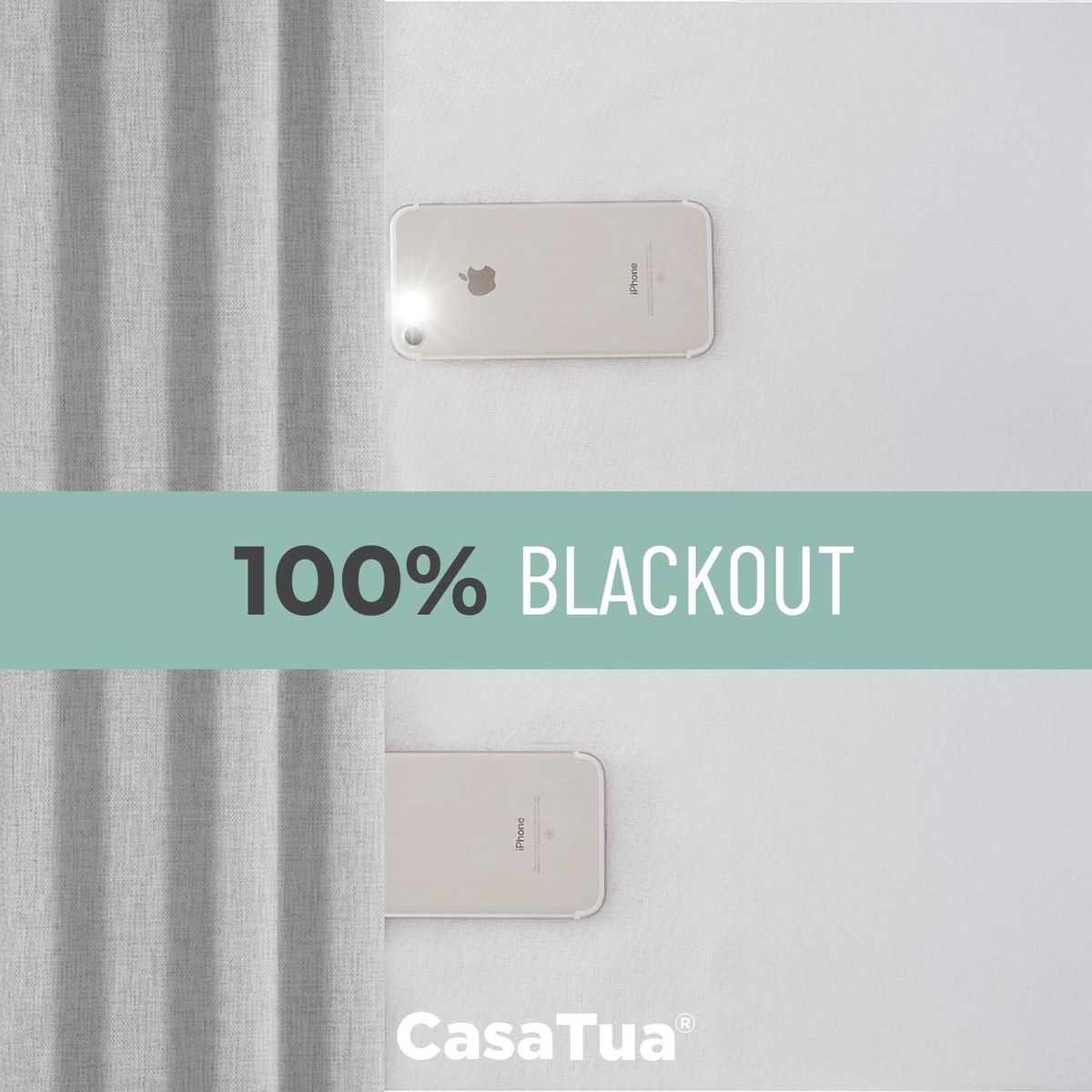 CASATUA - Cortina Blackout 100% Anti Luz, 1 Paño 140x220 Text Lino - Gris.-