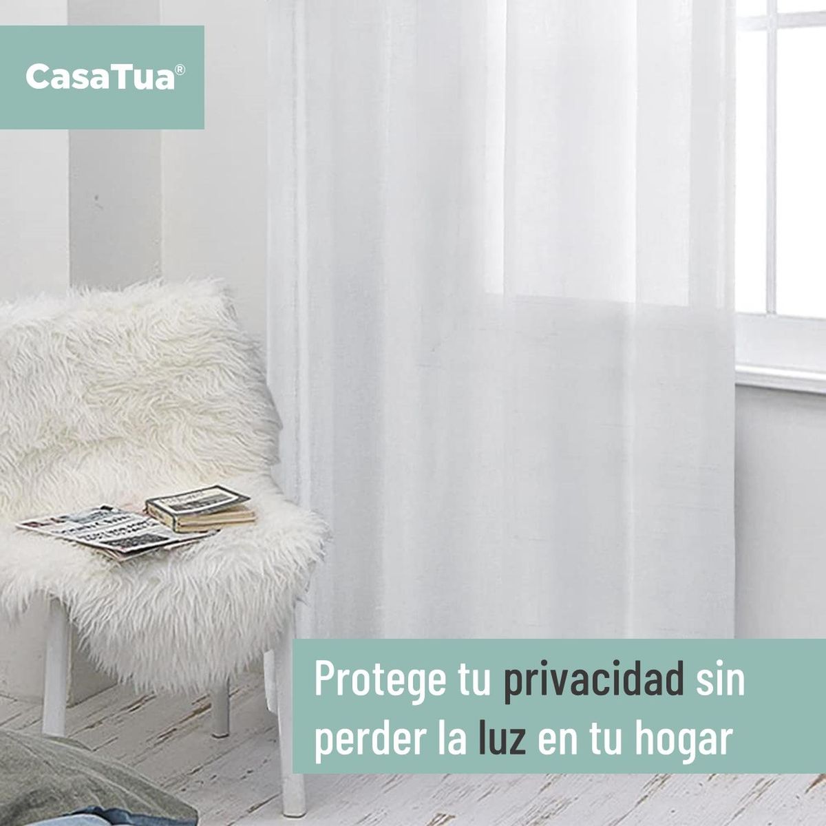 CASATUA - Cortina Visillo Velo 2 Paños 135x220cm Textura Lino Casatua - Blanco