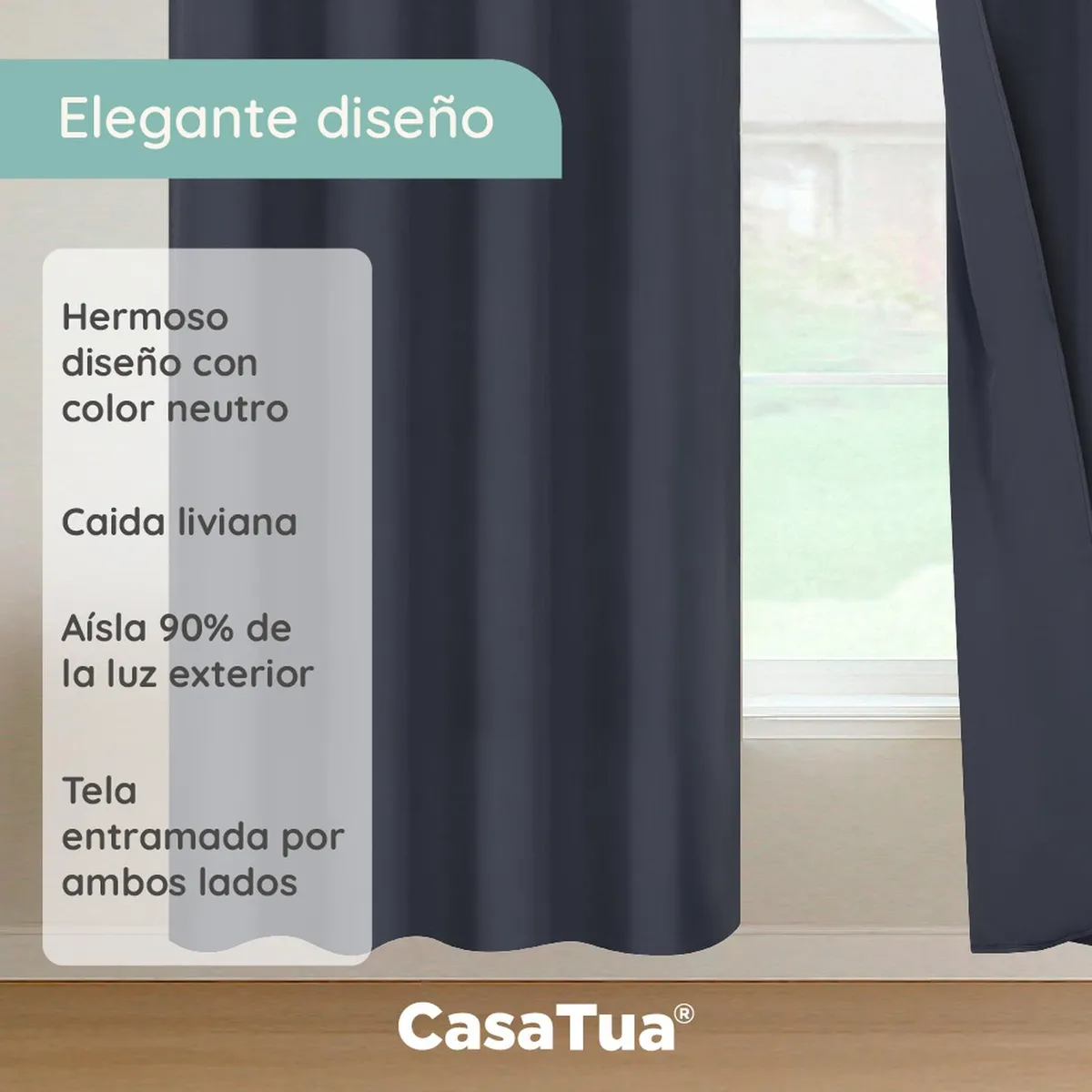 CASATUA - Cortina Semi Blackout Casatua 2 Paños 140x220cm Aislante - Gris oscuro-