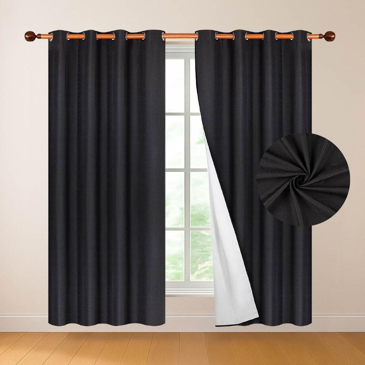 CASATUA - Cortina 100% Blackout Engomada Termica Set 2 Casatua 140x220 - Negro.-