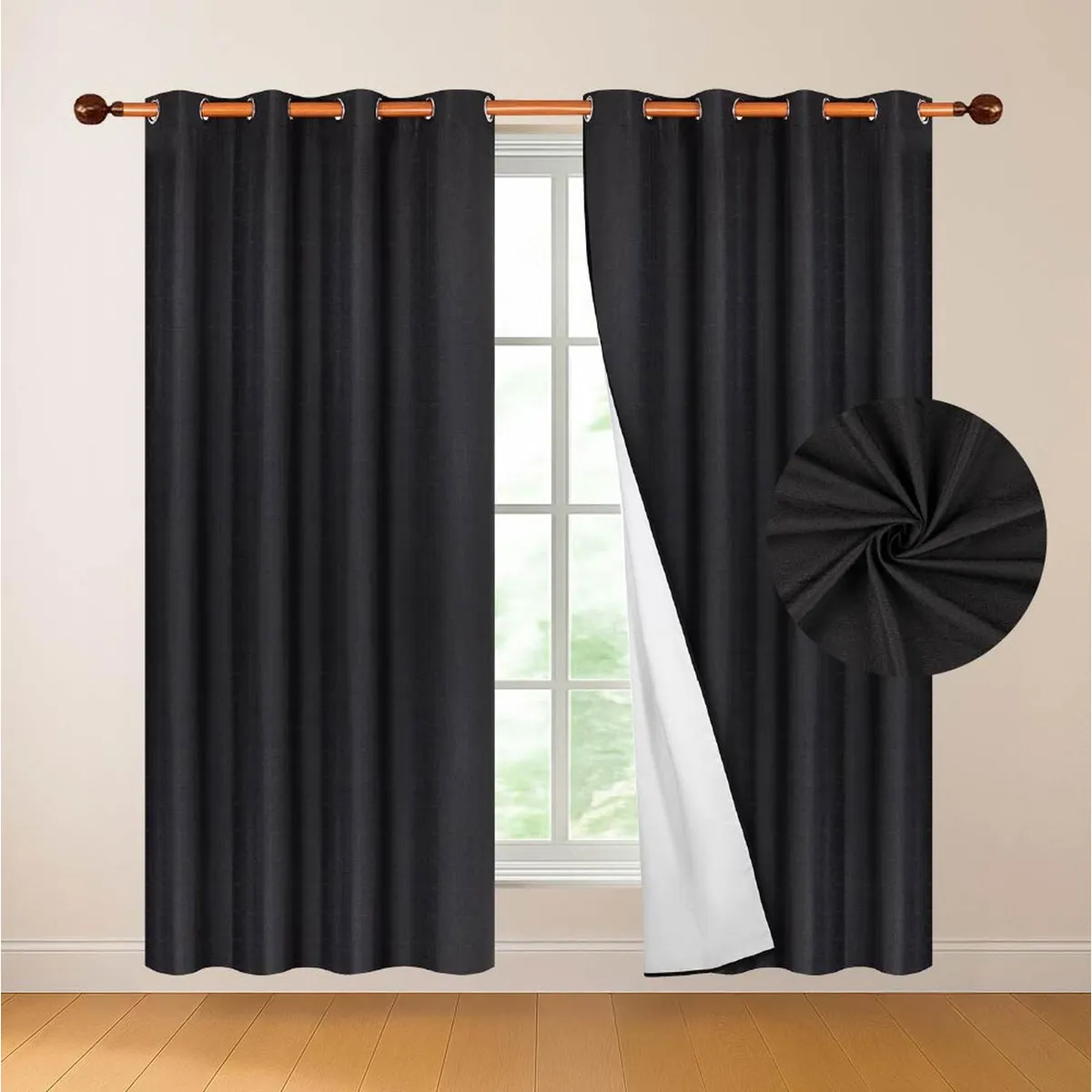 CASATUA - Cortina 100% Blackout Engomada Termica Set 2 Casatua 140x220 - Negro.-