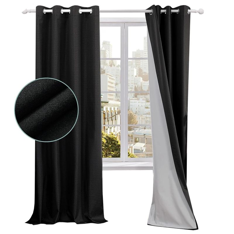 CASATUA - Cortina 100% Blackout Engomada Termica Set 2 Casatua 140x220 - Negro.-