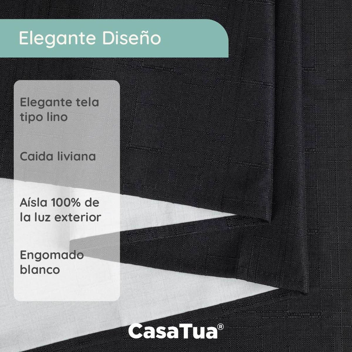 CASATUA - Cortina 100% Blackout Engomada Termica Set 2 Casatua 140x220 - Negro.-