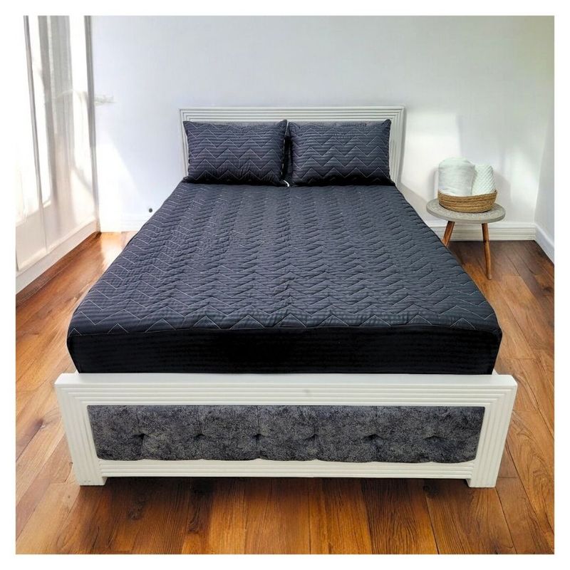 HOGARETO - Protector Colchón Negro Cama Semidoble 120x190cm + 2 Fundas Acolchada.