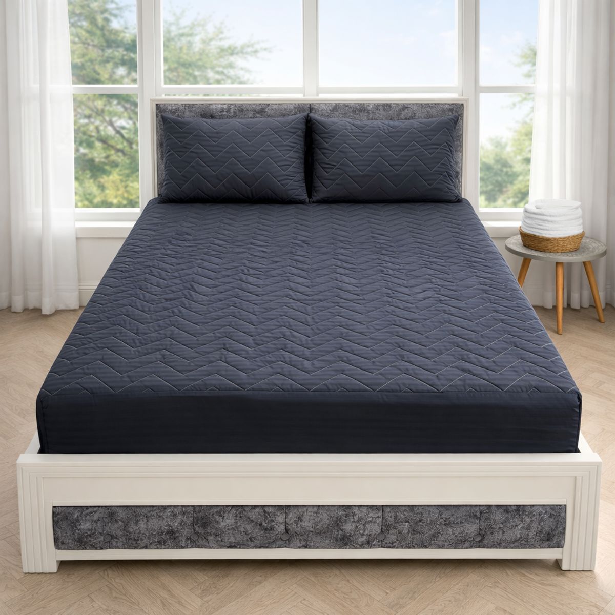 HOGARETO - Protector Colchón Negro Cama Doble 140x190cm + 2 Fundas Acolchada.