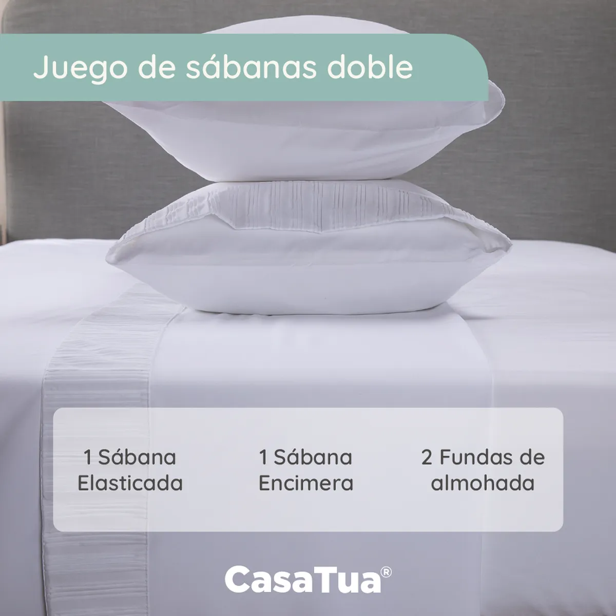 CASATUA - Sabanas Hotel Suave 1800 Casatua + Funda - Blanco - Doble.-
