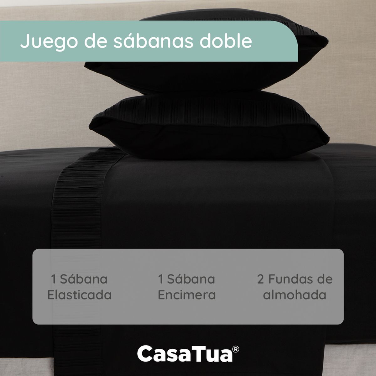 CASATUA - Sabanas Hotel Suave 1800 Casatua + Funda - Negro - Doble