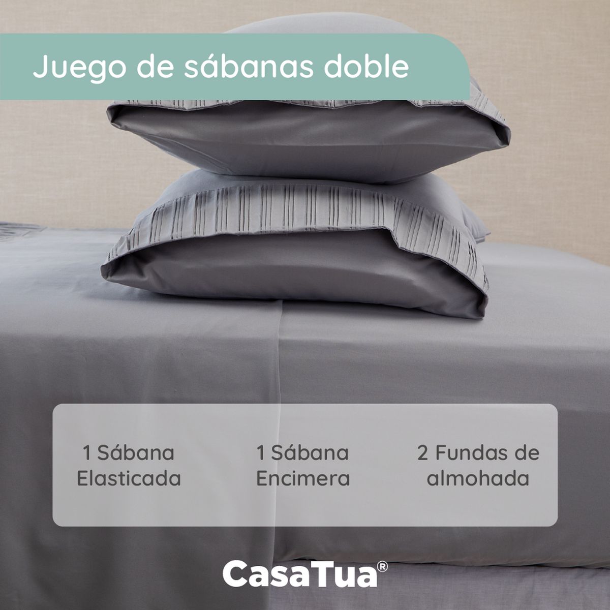 CASATUA - Sabanas Hotel Suave 1800 Casatua + Funda - Gris - Doble.-