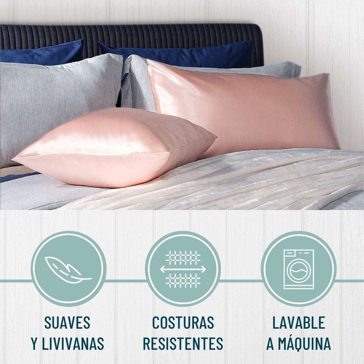 CASATUA - Funda Almohada Satin Saten Tipo Seda Set X2 Unids - Coral - 76x50