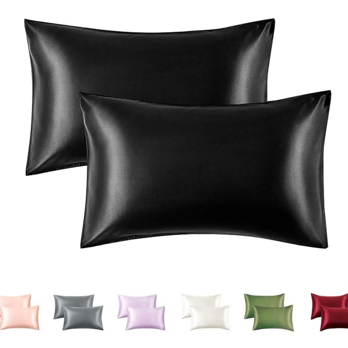 CASATUA - Funda Almohada Satin Saten Tipo Seda Set X2 Unids - Negro - 76x50