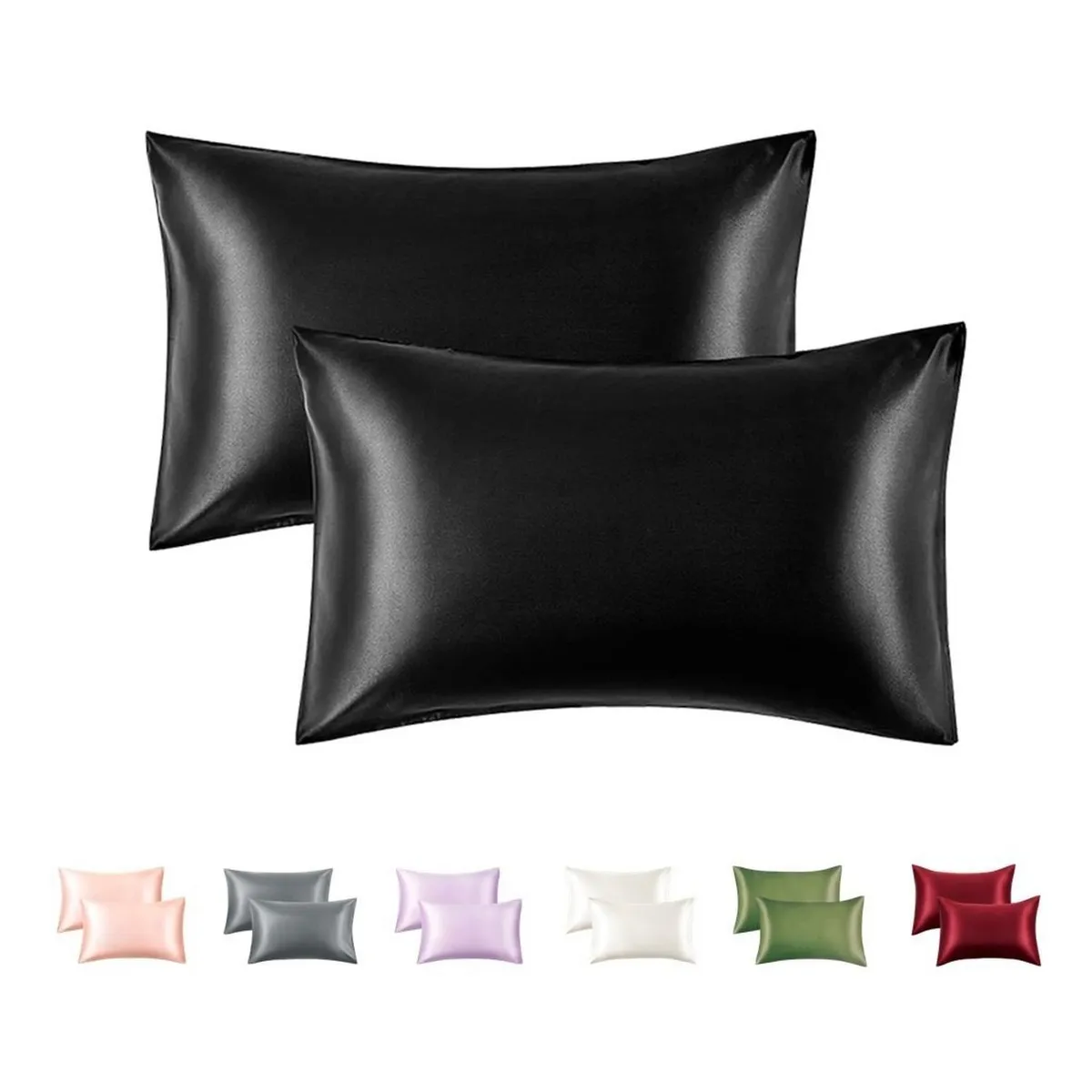 CASATUA - Funda Almohada Satin Saten Tipo Seda Set X2 Unids - Negro - 76x50