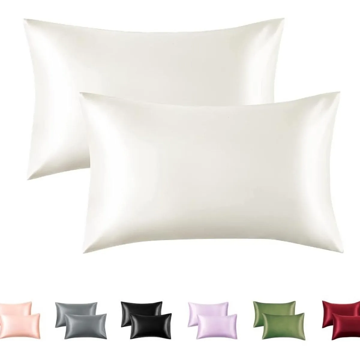 CASATUA - Funda Almohada Satin Saten Tipo Seda Set X2 Unids - Blanco - 100x50-