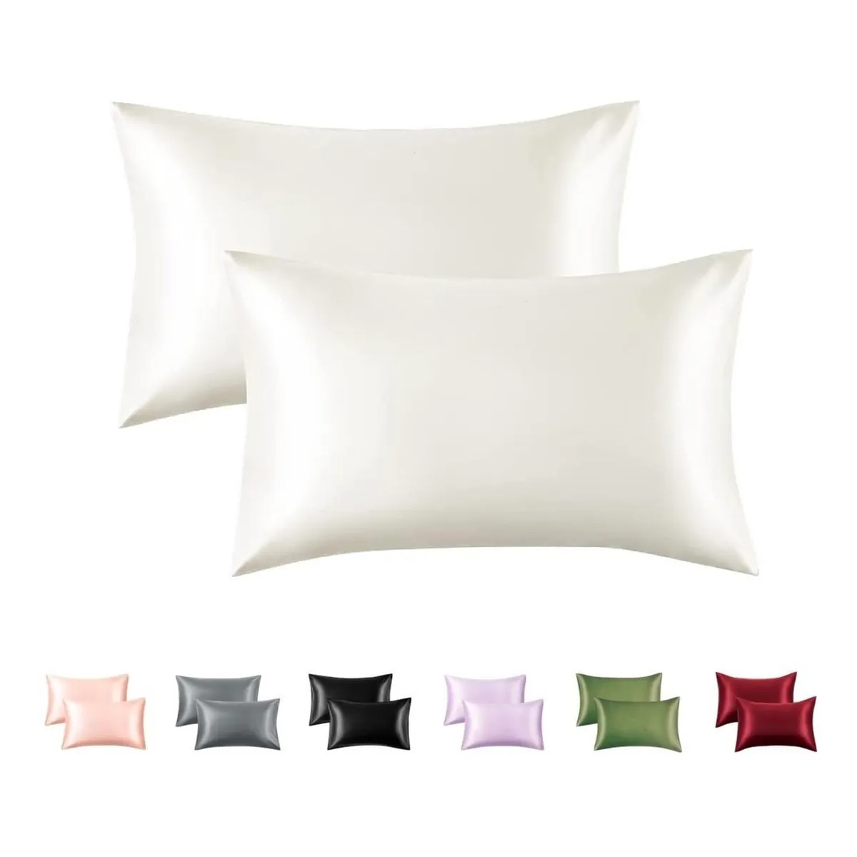 CASATUA - Funda Almohada Satin Saten Tipo Seda Set X2 Unids - Blanco - 100x50-