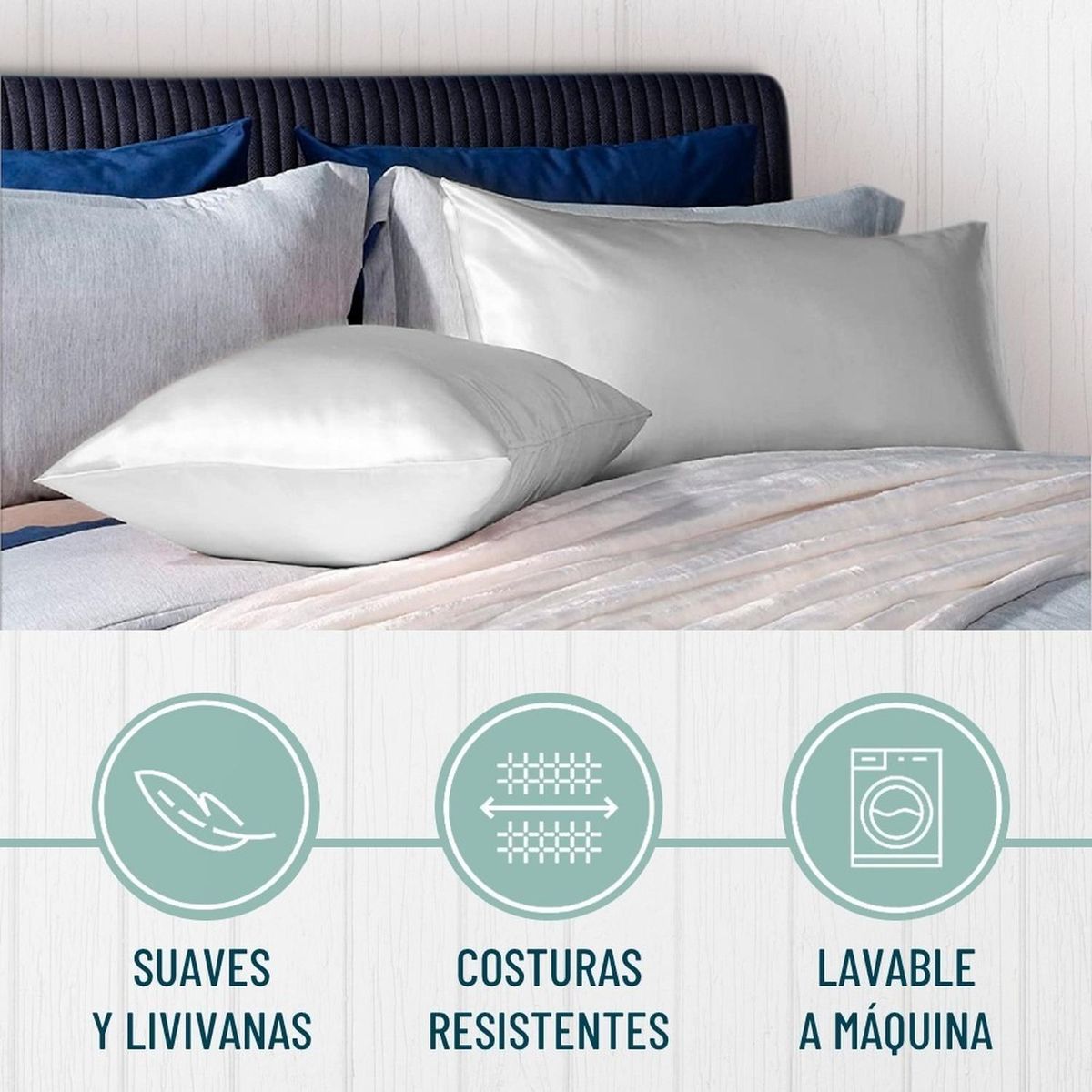 CASATUA - Funda Almohada Satin Saten Tipo Seda Set X2 Unids - Blanco - 100x50-