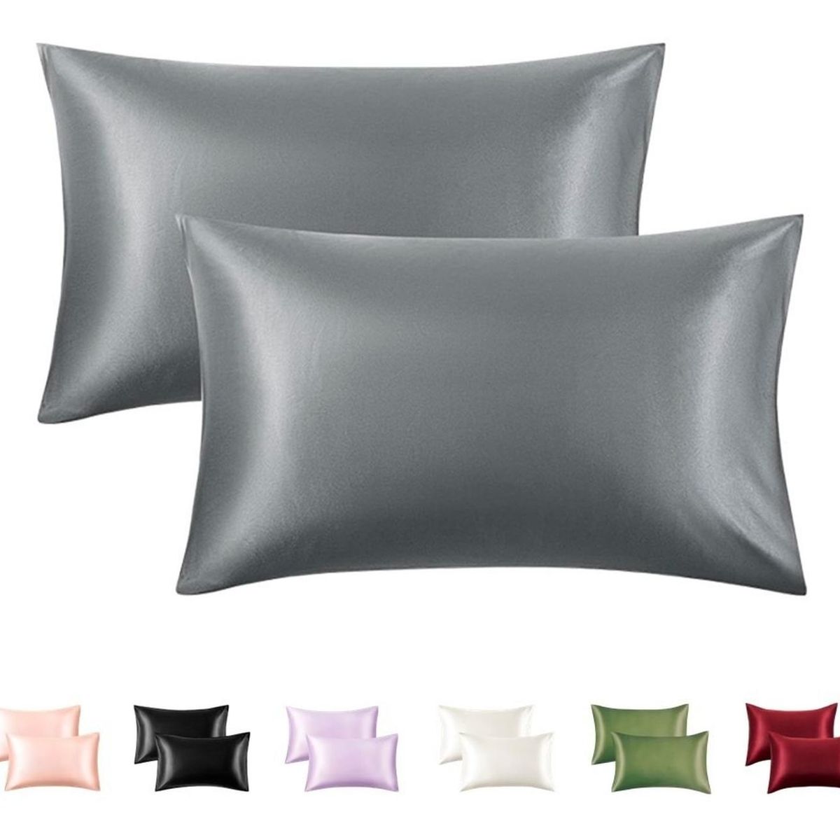 CASATUA - Funda Almohada Satin Saten Tipo Seda Set X2 Unids - Gris - 100x50