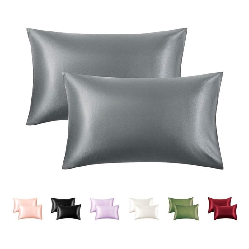 CASATUA - Funda Almohada Satin Saten Tipo Seda Set X2 Unids - Gris - 100x50