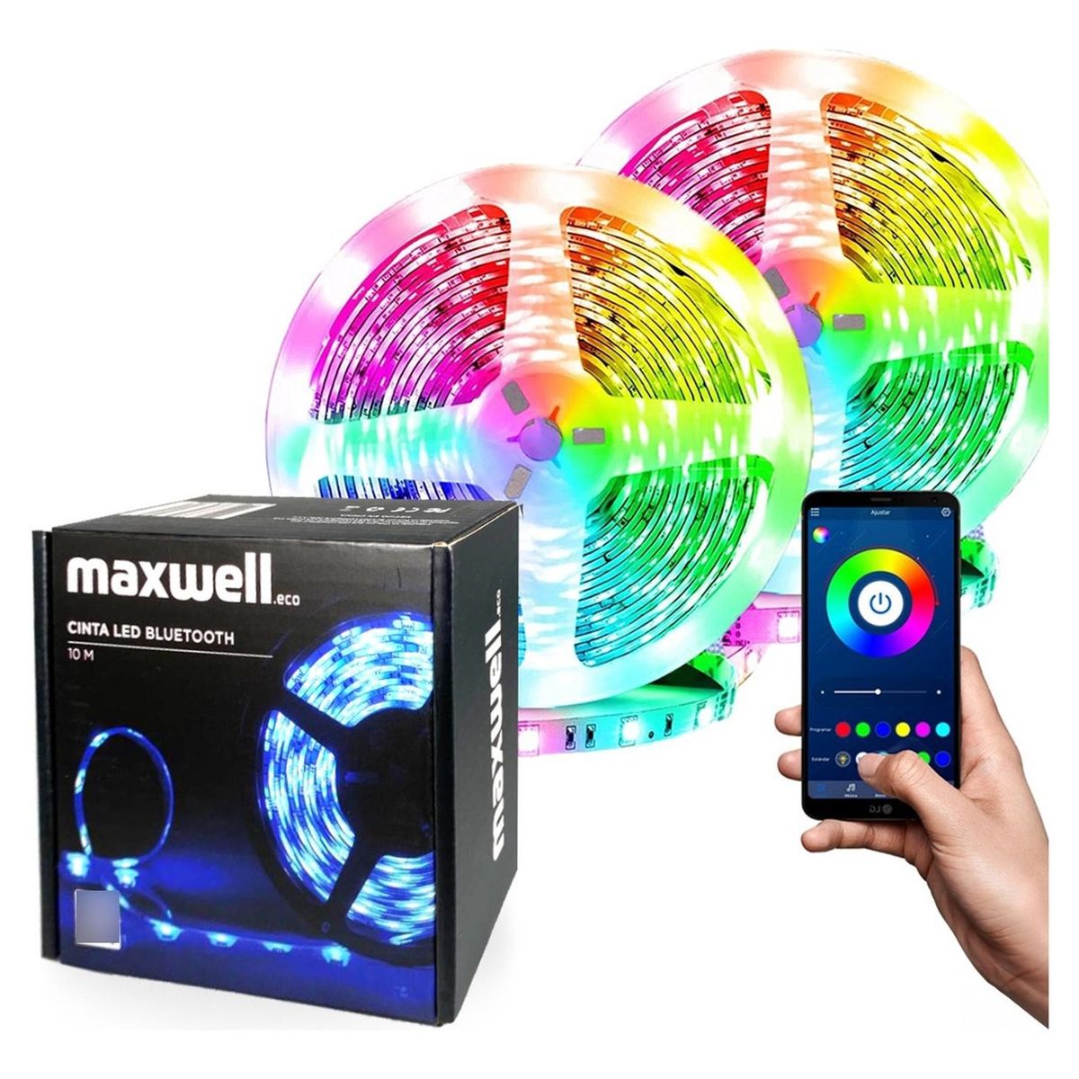 MAXWELL - Cinta Tira Luces Led Rgb Bluetooth 10 Metros Total +conector