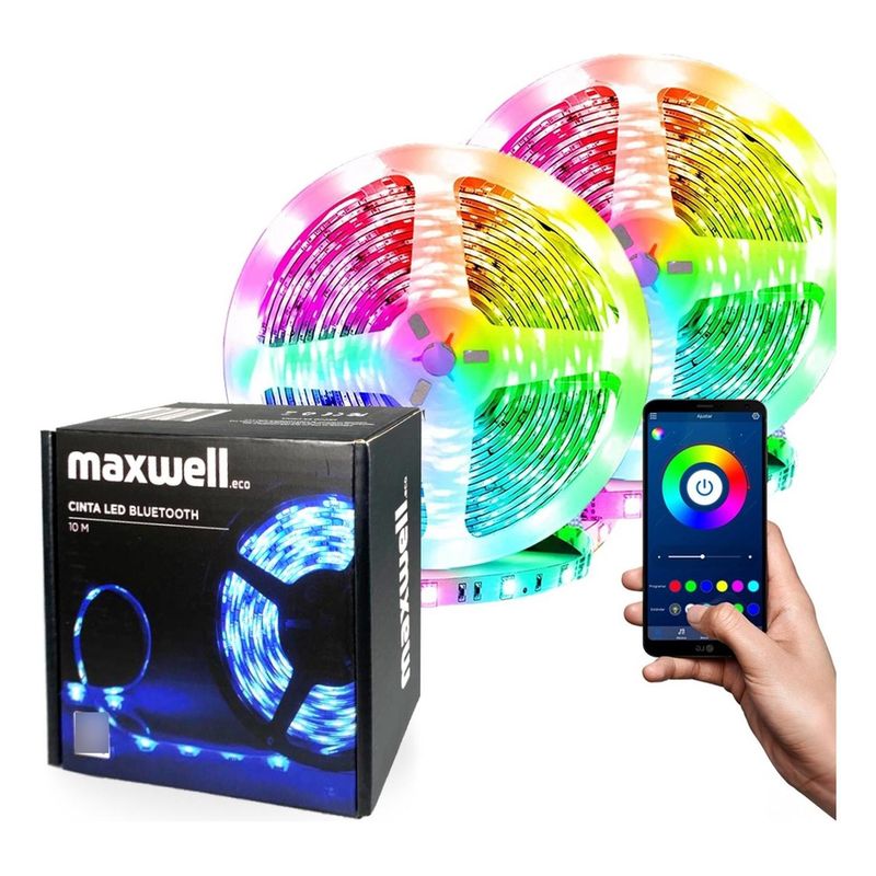 MAXWELL - Cinta Tira Luces Led Rgb Bluetooth 10 Metros Total +conector-