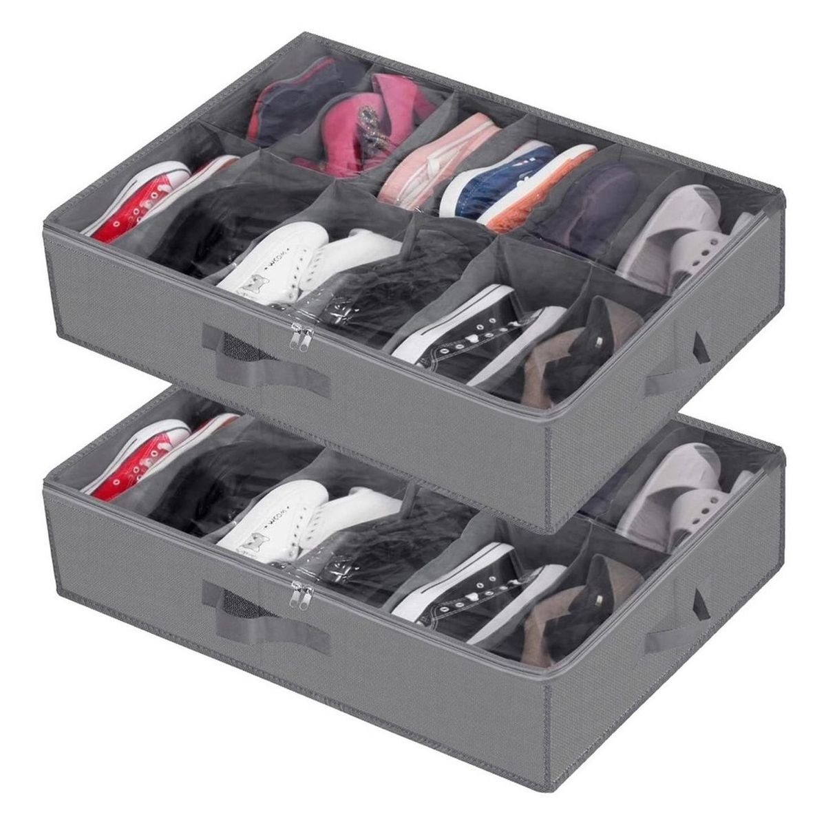 CASATUA - Organizador De Zapatos Almacenamiento Bajo Cama Zapatero X2 - Gris - 24 Pares