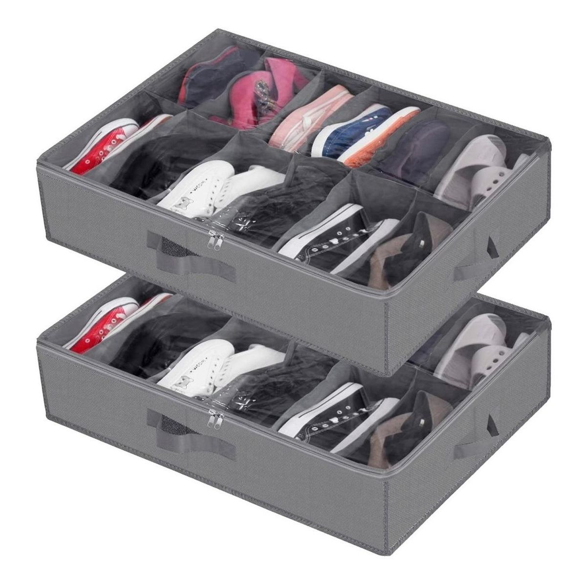 CASATUA - Organizador De Zapatos Almacenamiento Bajo Cama Zapatero X2 - Gris - 24 Pares