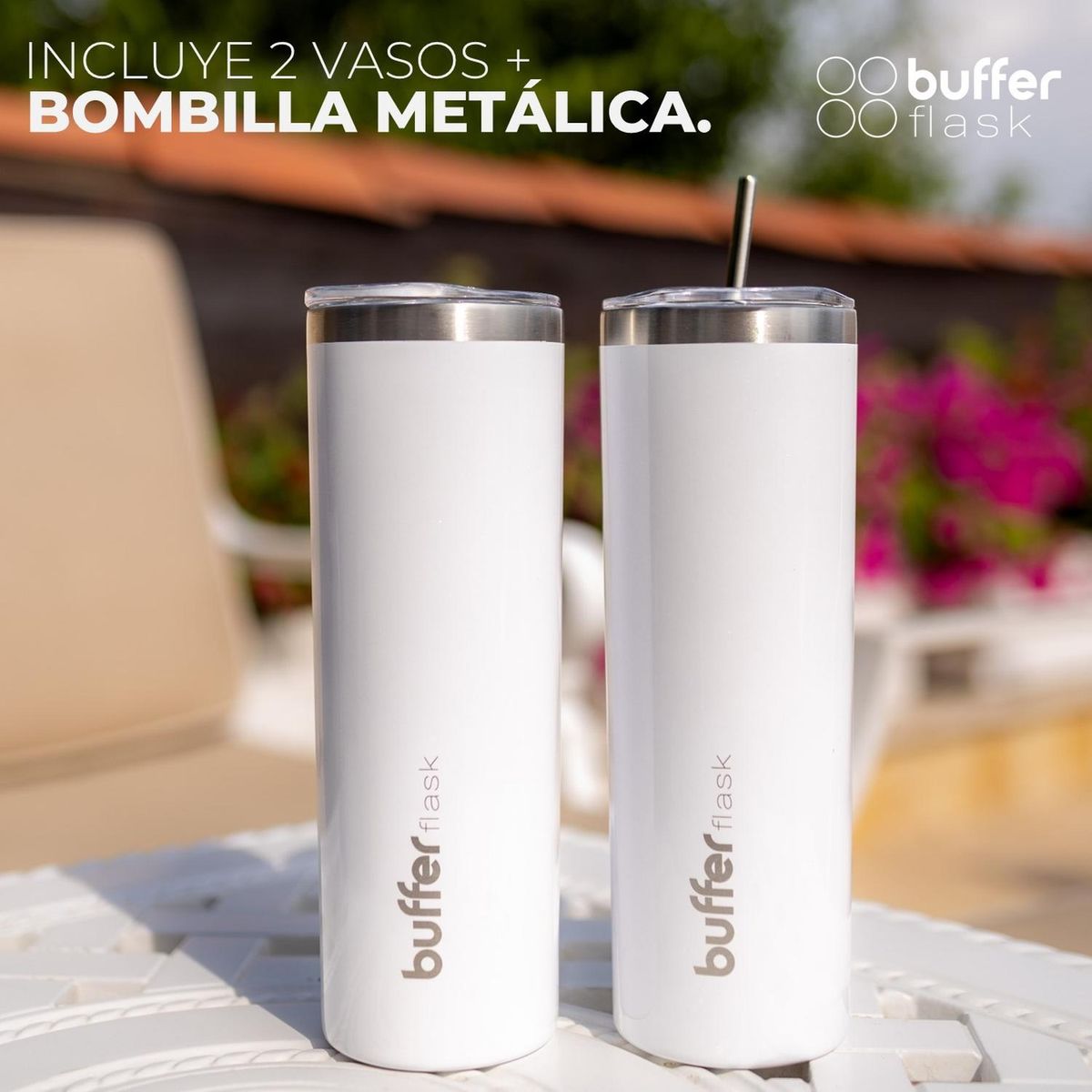 BUFFER FLASK - Vasos Termicos Set De 2 Buffer Acero Inoxidable Frío Y Calor - Blanco