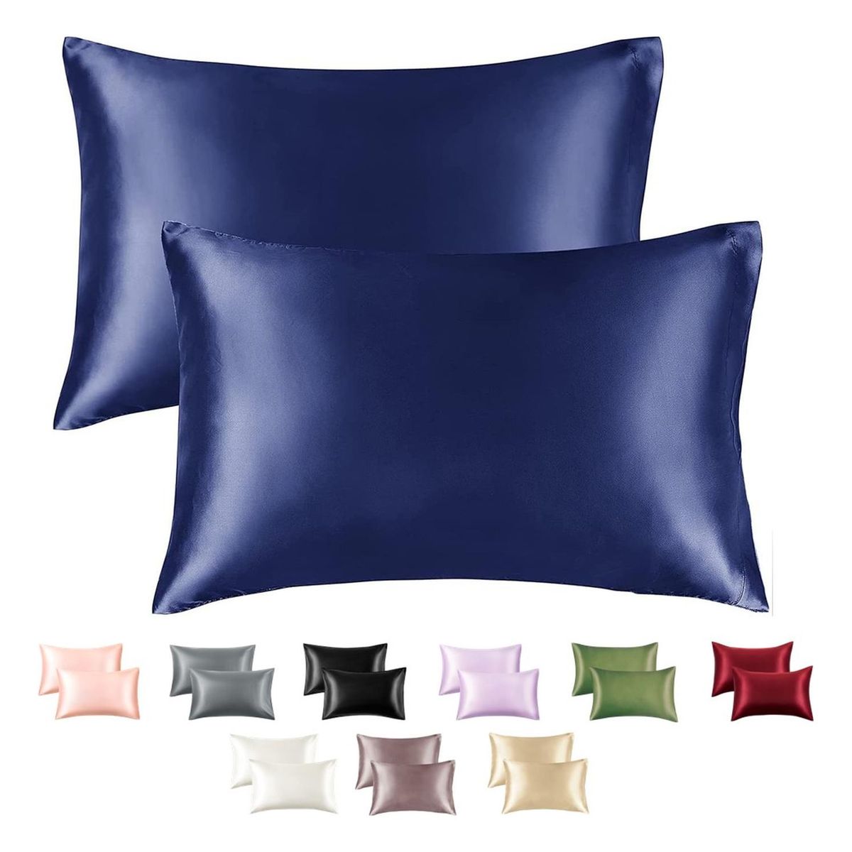 CASATUA - Funda Almohada Satin Saten Tipo Seda Set X2 Unids - Azul marino - 76x50