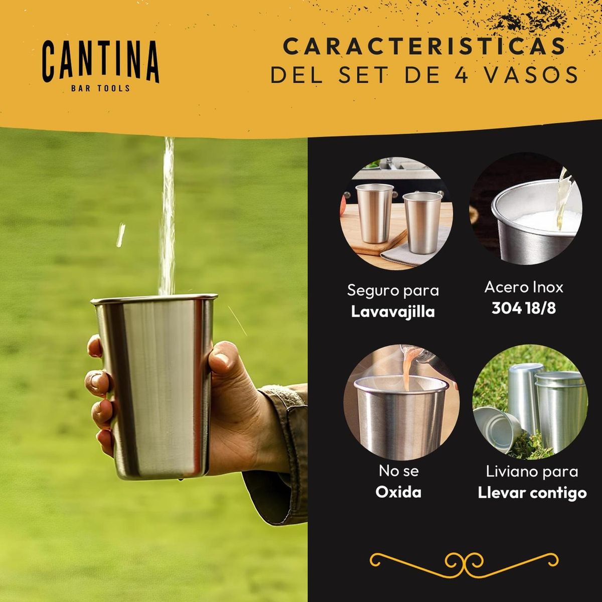 CASATUA - Vasos Acero Inoxidable Alta Calidad Para Frio Y Calor Set X4.-