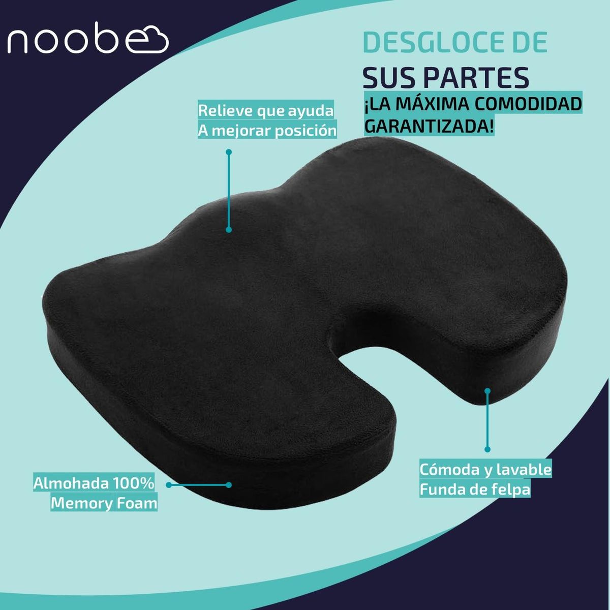 CASATUA - Cojin Memoria Viscoelastico Lumbar Noobe Para Asiento Silla