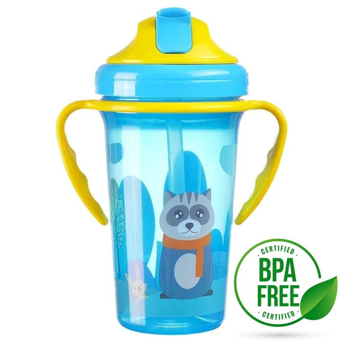 BABY ON - Vaso Pitillo motivo de Animales Anti-derrame 10 Onzas Azul