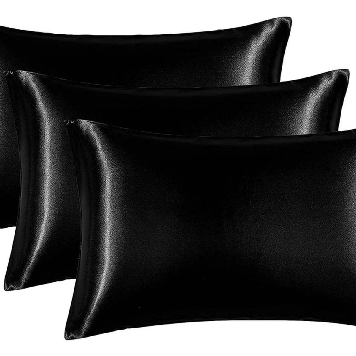 CASATUA - Funda Almohada Satin Tipo Seda Set 3 Unidades 50x76cm - Negro - 76x50
