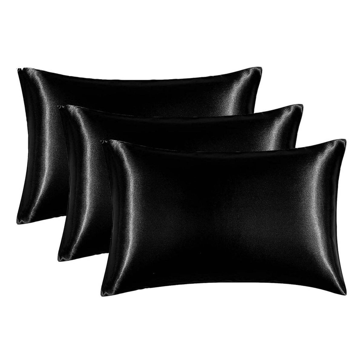 CASATUA - Funda Almohada Satin Tipo Seda Set 3 Unidades 50x76cm - Negro - 76x50