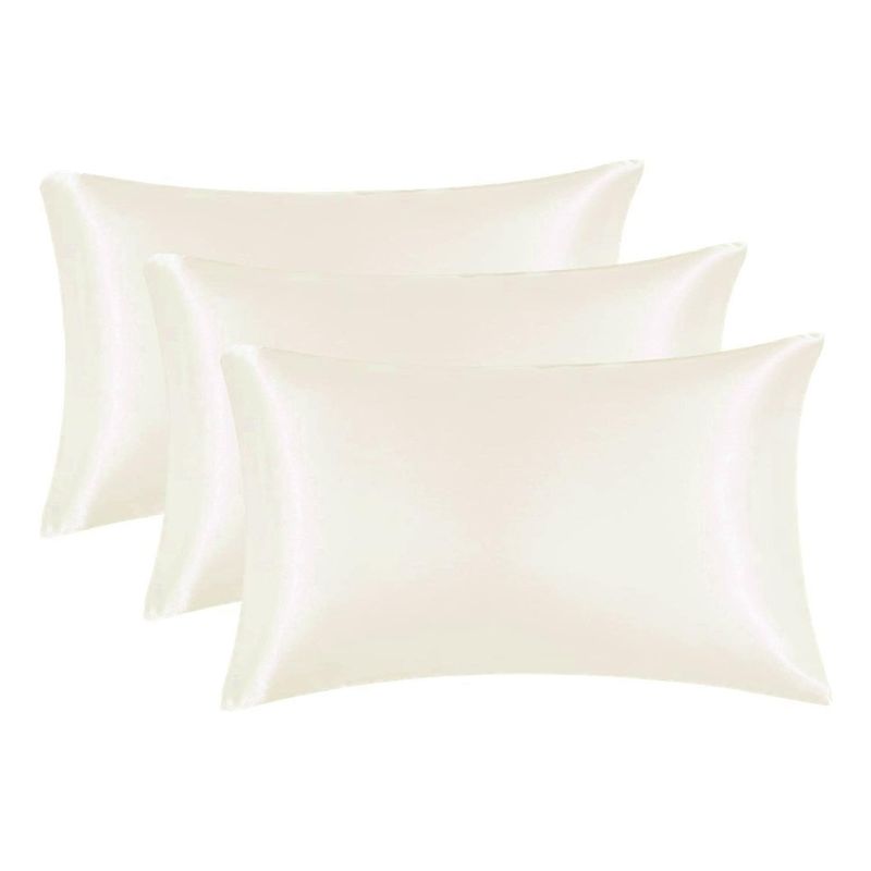 CASATUA - Funda Almohada Satin Tipo Seda Set 3 Unidades 50x76cm - Blanco - 76x50